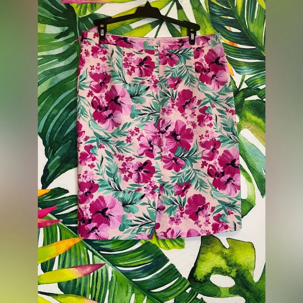 J. Crew 6 Tropical Preppy Office Teacher City Spring Summer Pink Green Skirt